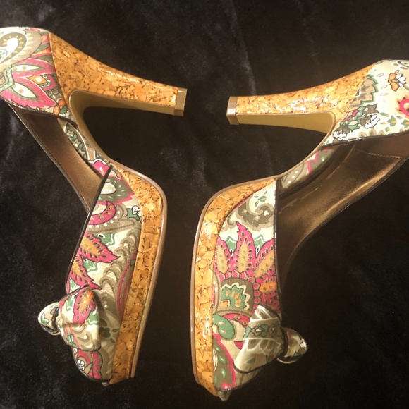 Unlisted Paisley Fabric Peep Toe Heels - Picture 8 of 12